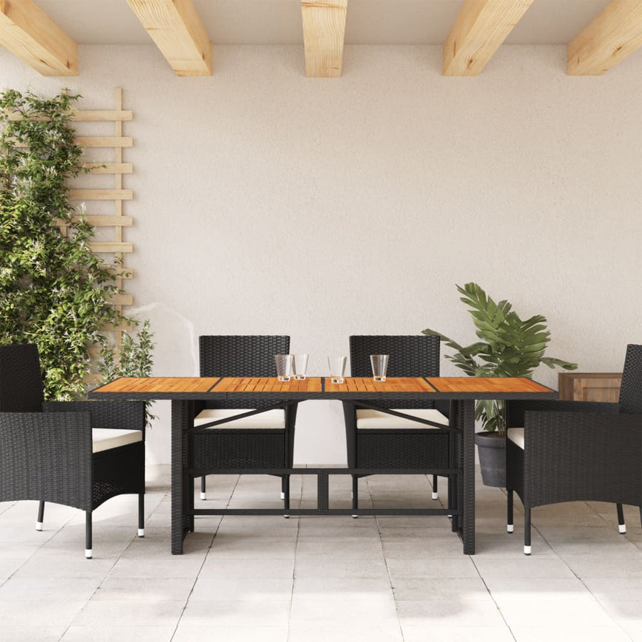 Tuintafel met acaciaen blad 90x80x74 cm poly rattan Zwart Hout