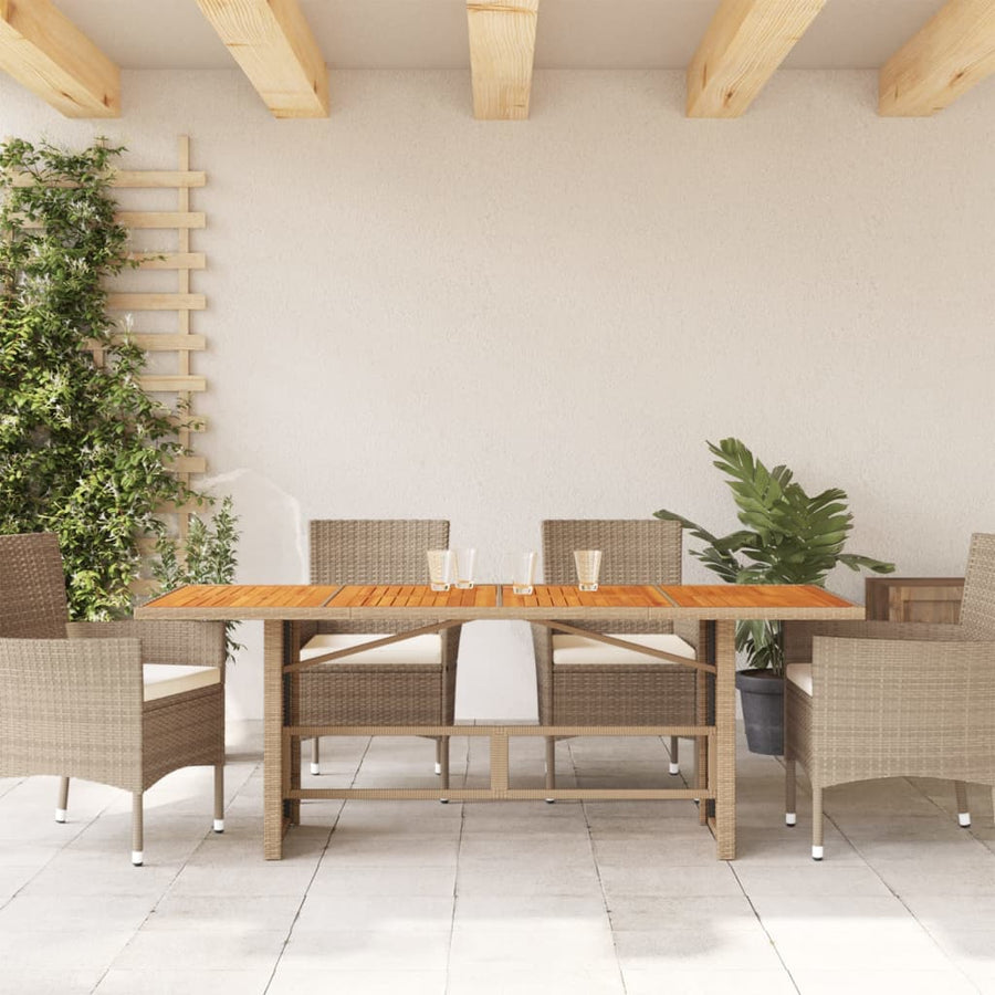 Tuintafel Met Acaciaen Blad 190X80X74 Cm Poly Rattan Beige Hout