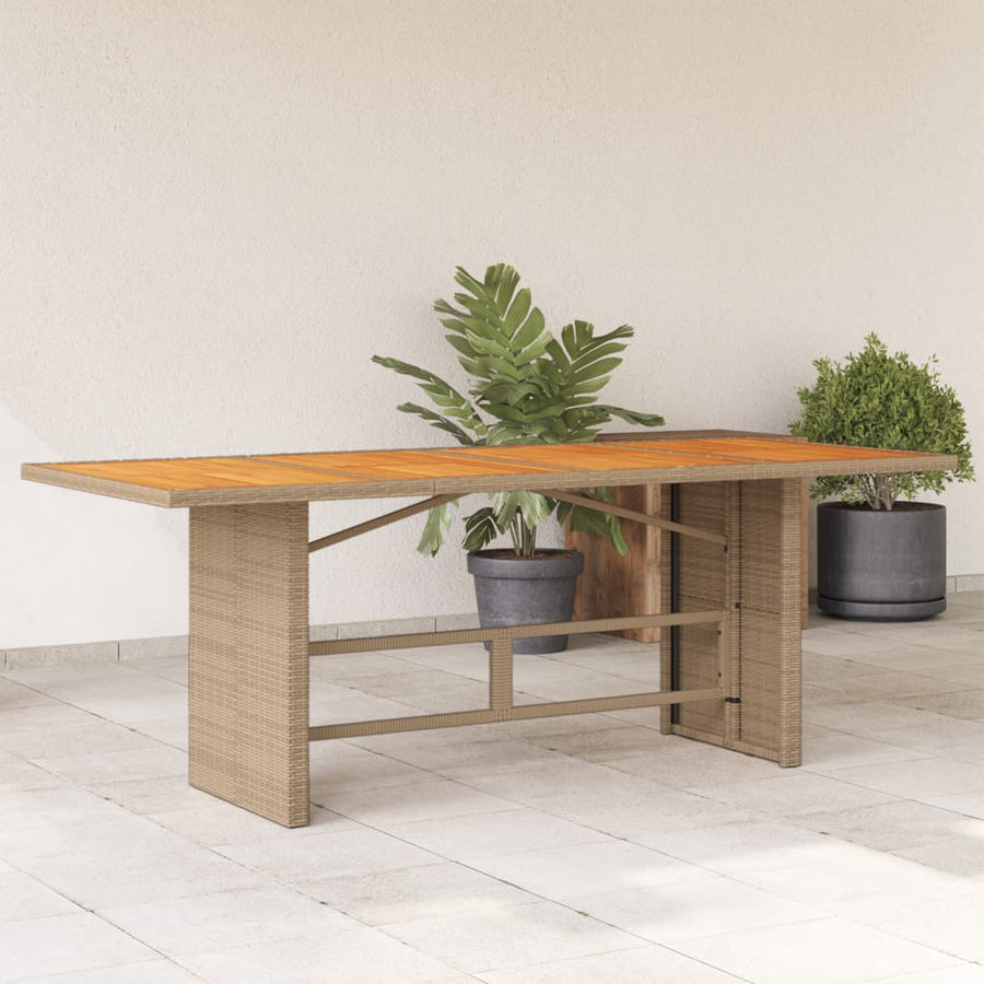 Tuintafel Met Acaciaen Blad 190X80X74 Cm Poly Rattan Beige Hout