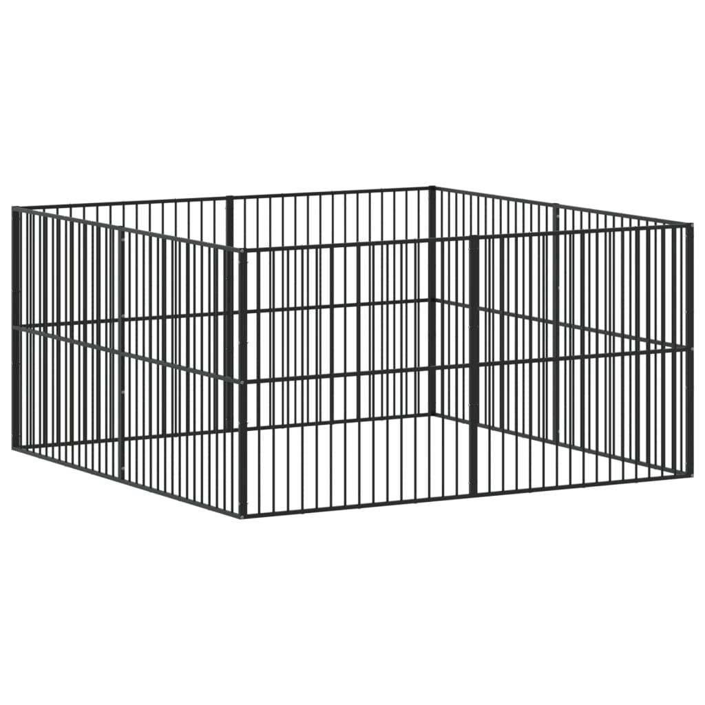 Hondenkennel 8 Panelen Gepoedercoat Staal Zwart