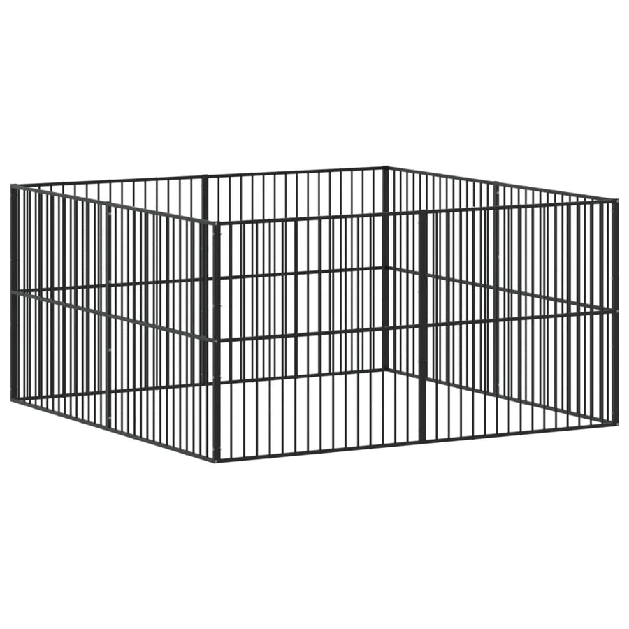 Hondenkennel 8 Panelen Gepoedercoat Staal Zwart