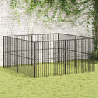 Dog kennel 8 panels powder-coated steel black