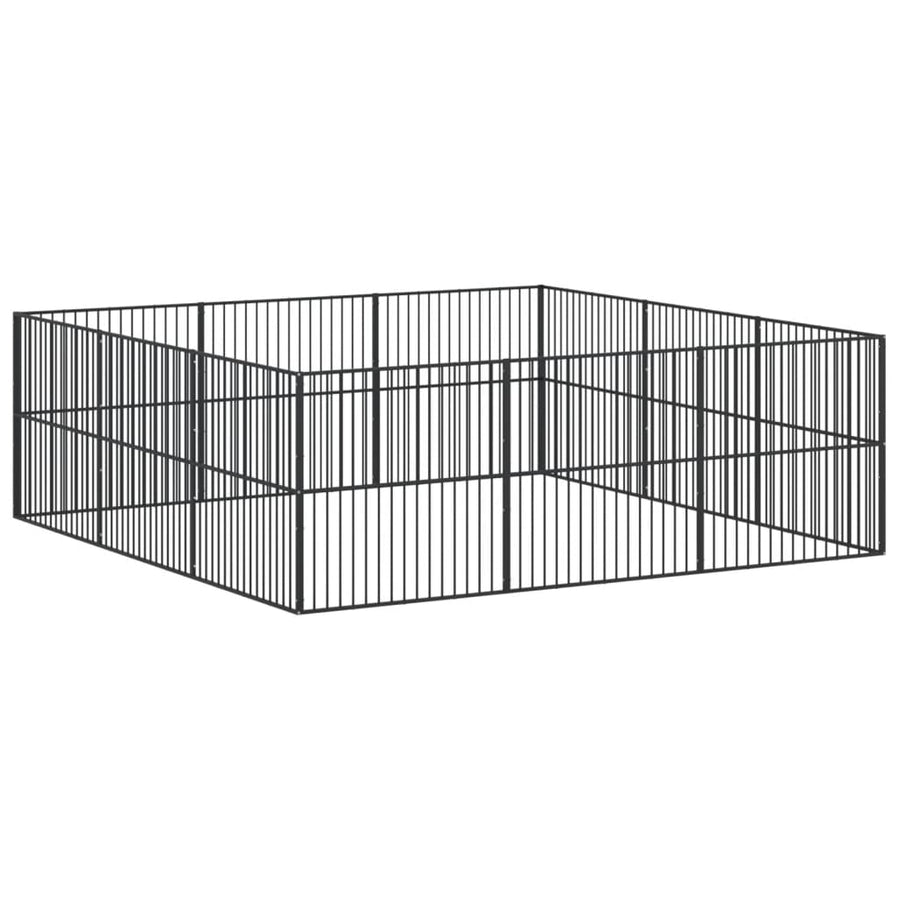 Hondenkennel 12 Panelen Gepoedercoat Staal Zwart