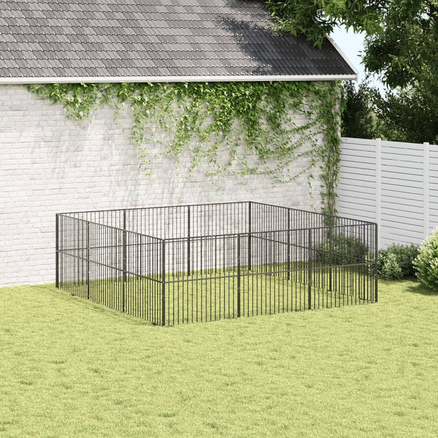 Hondenkennel 12 Panelen Gepoedercoat Staal Zwart