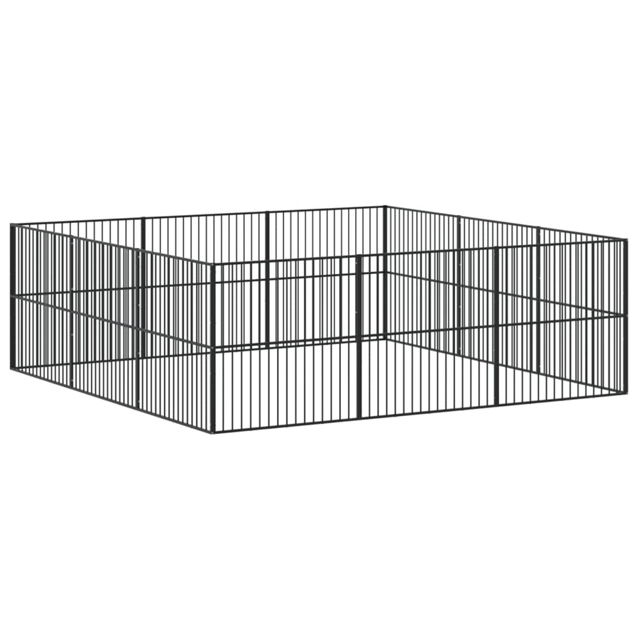 Hondenkennel 12 Panelen Gepoedercoat Staal Zwart