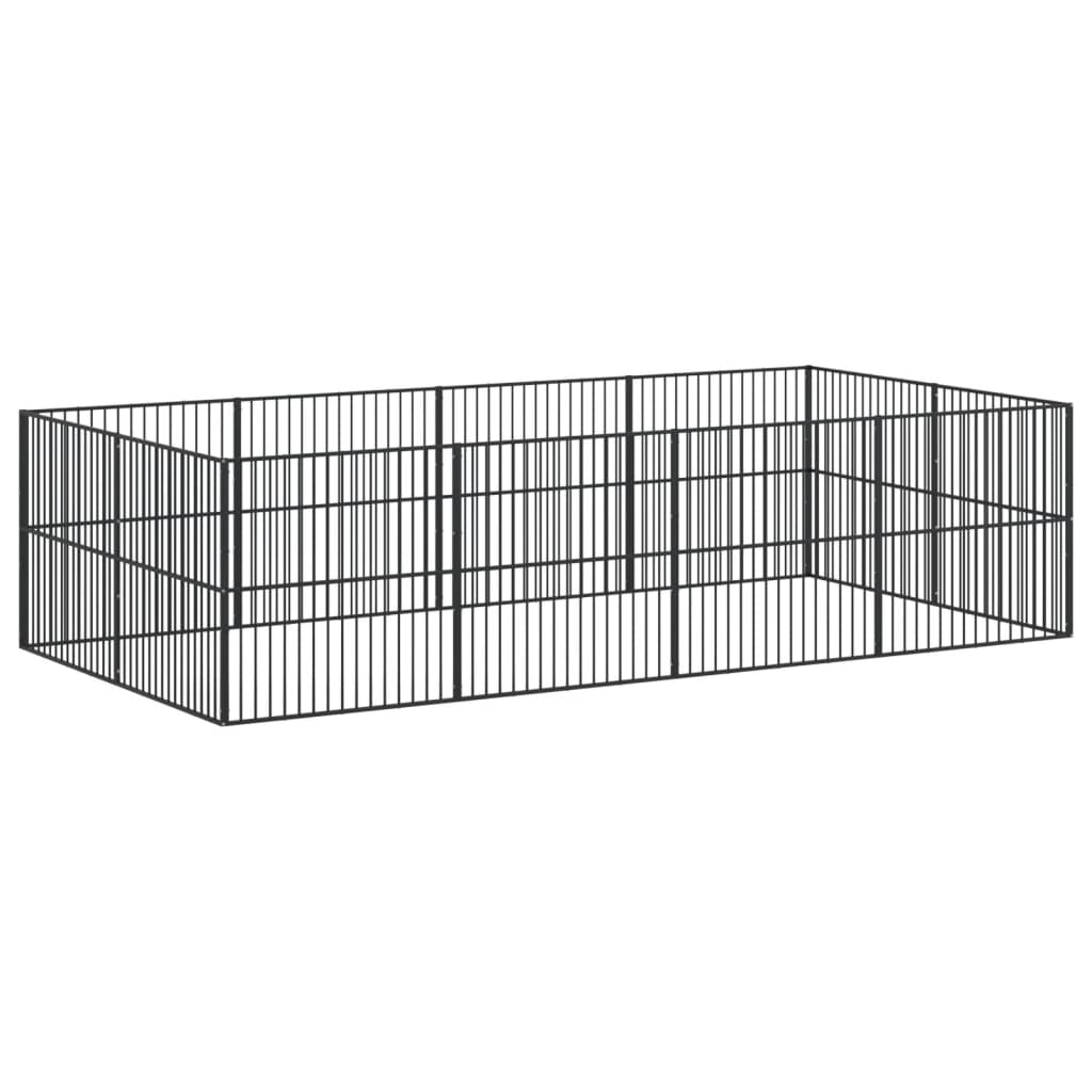 Hondenkennel 12 Panelen Gepoedercoat Staal Zwart