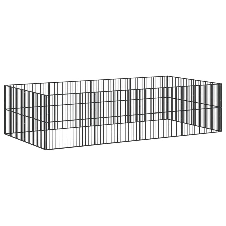 Hondenkennel 12 Panelen Gepoedercoat Staal Zwart