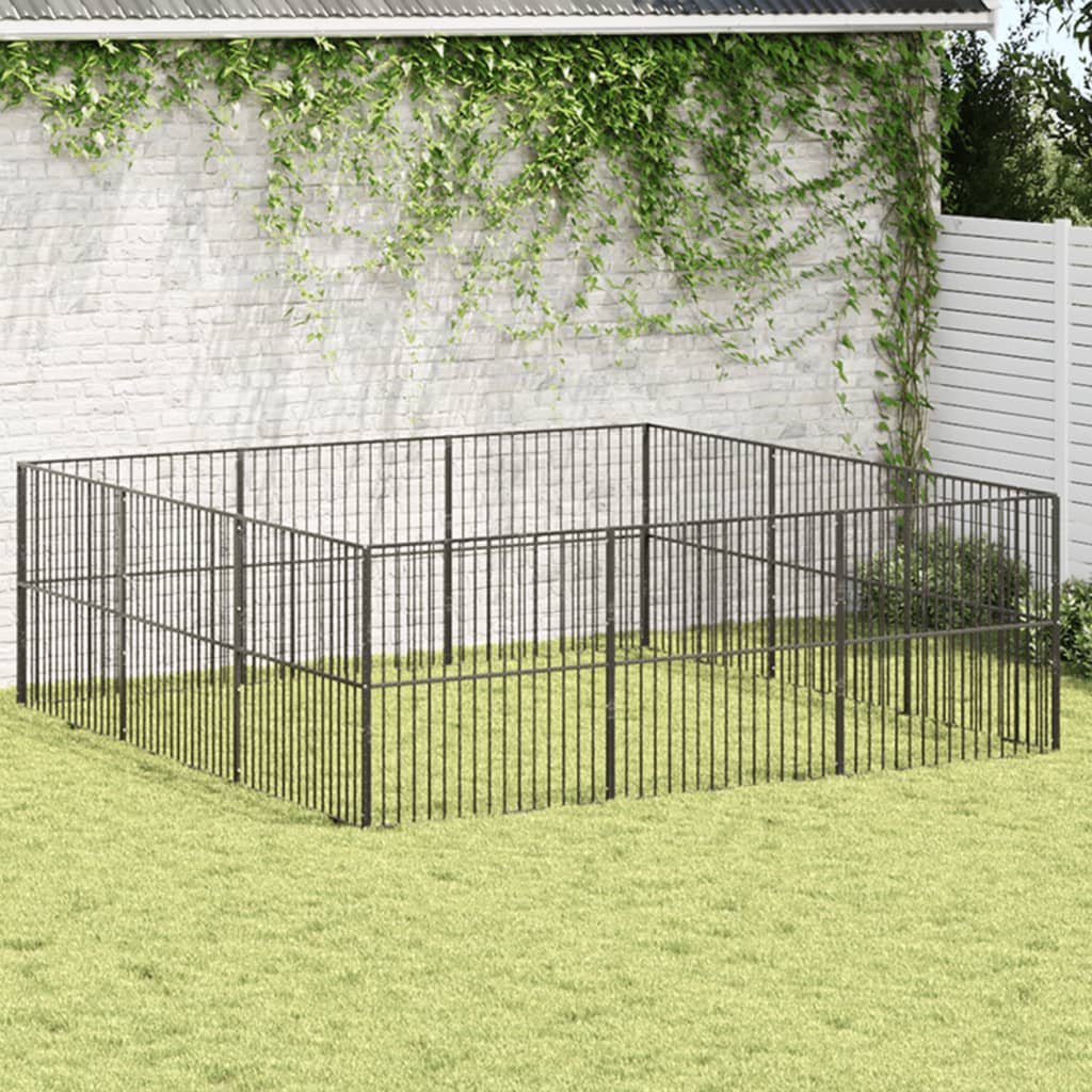 Hondenkennel 12 Panelen Gepoedercoat Staal Zwart