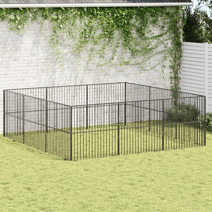 Hondenkennel 12 Panelen Gepoedercoat Staal Zwart