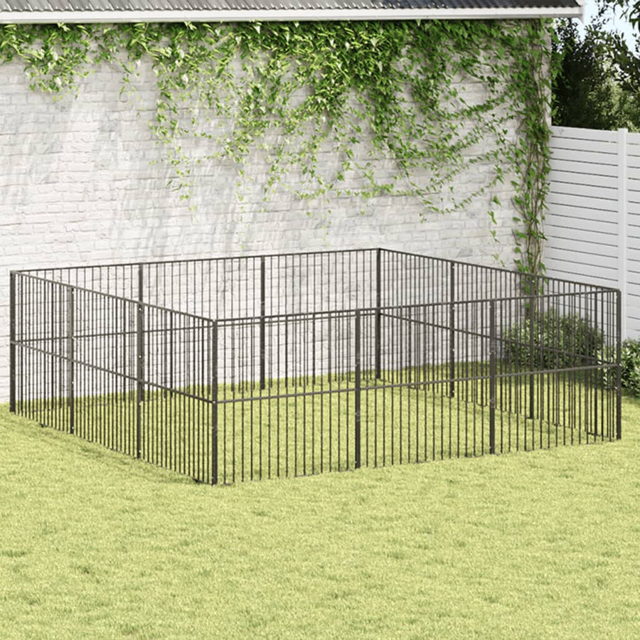 Hondenkennel 12 Panelen Gepoedercoat Staal Zwart