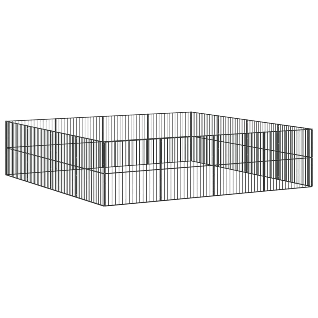 Hondenkennel 16 Panelen Gepoedercoat Staal Zwart