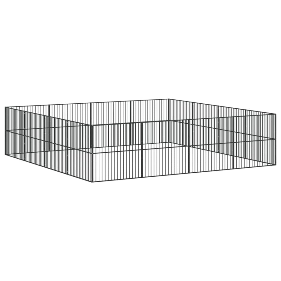 Hondenkennel 16 Panelen Gepoedercoat Staal Zwart