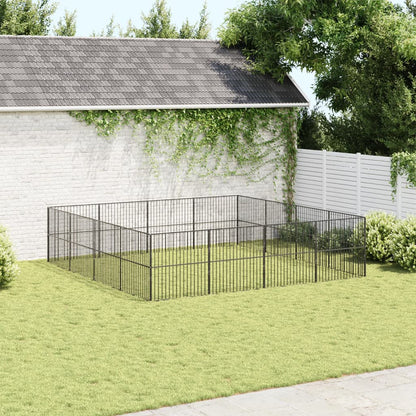 Hondenkennel 16 Panelen Gepoedercoat Staal Zwart