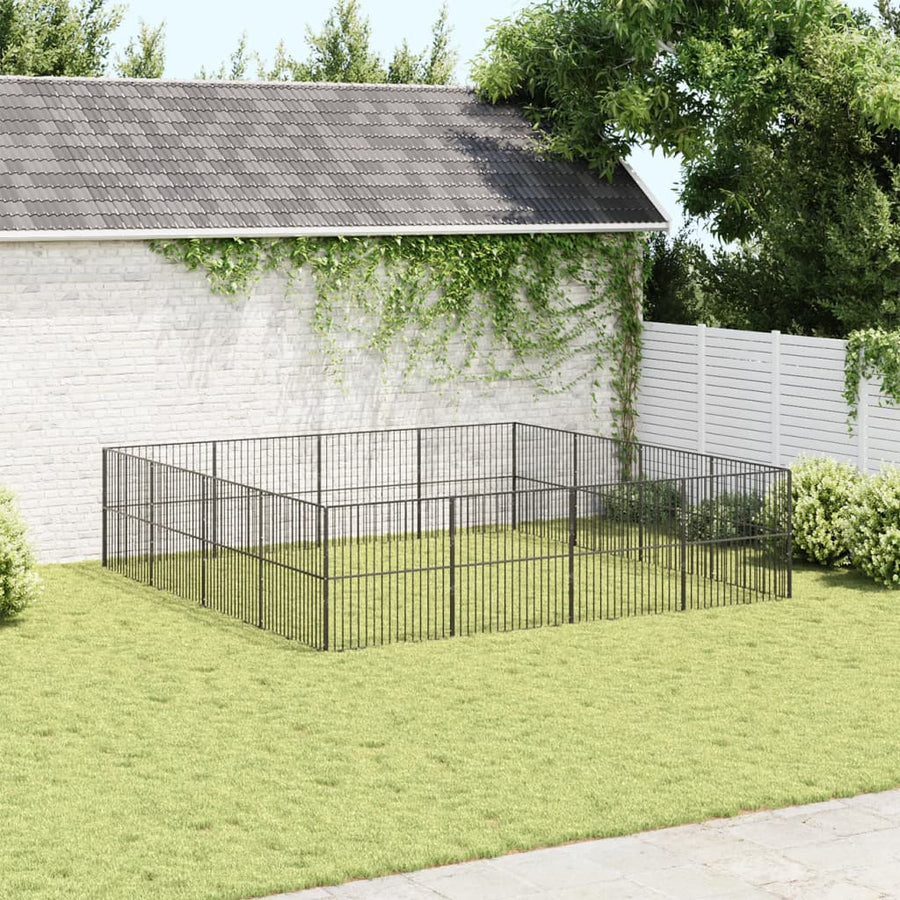 Hondenkennel 16 Panelen Gepoedercoat Staal Zwart