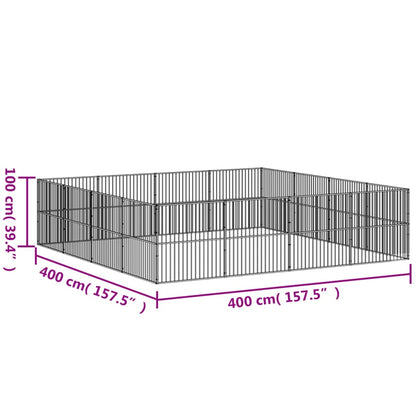 Hondenkennel 16 Panelen Gepoedercoat Staal Zwart