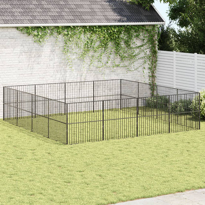 Hondenkennel 16 Panelen Gepoedercoat Staal Zwart