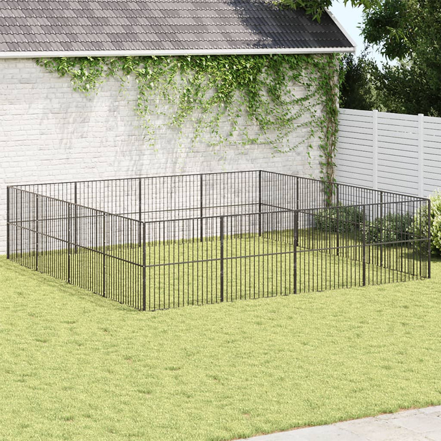 Hondenkennel 16 Panelen Gepoedercoat Staal Zwart