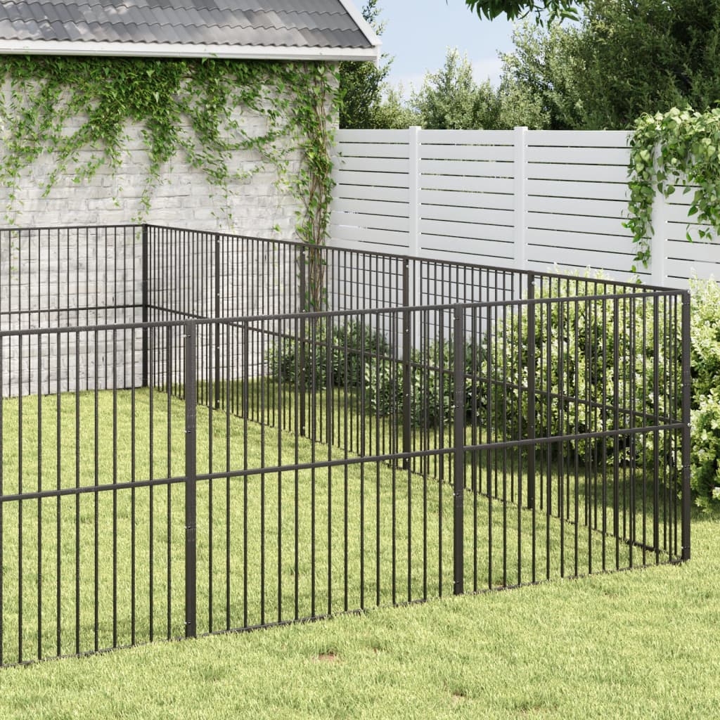 Hondenkennel 20 Panelen Gepoedercoat Staal Zwart