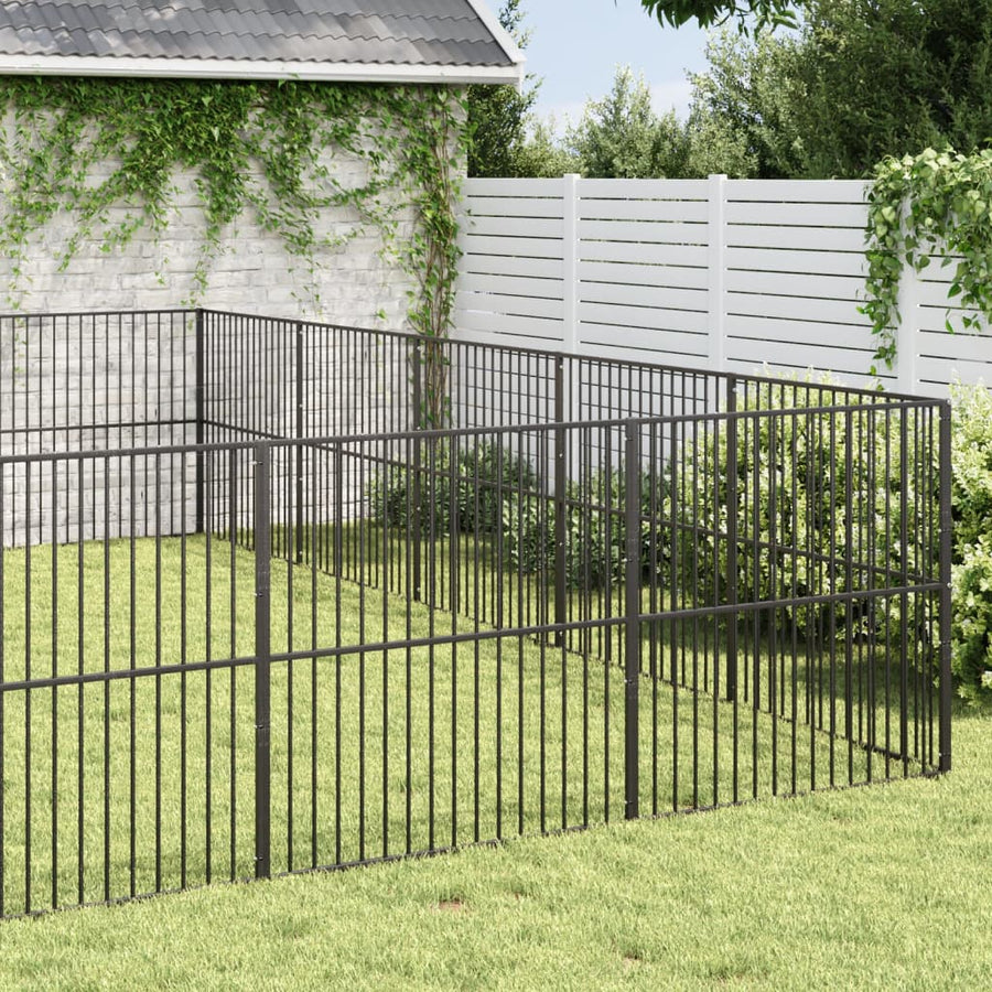 Hondenkennel 20 Panelen Gepoedercoat Staal Zwart