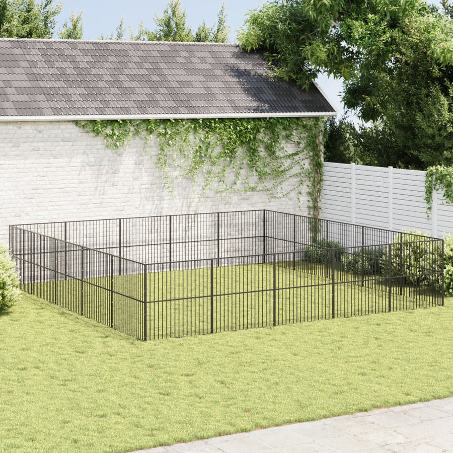 Hondenkennel 20 Panelen Gepoedercoat Staal Zwart
