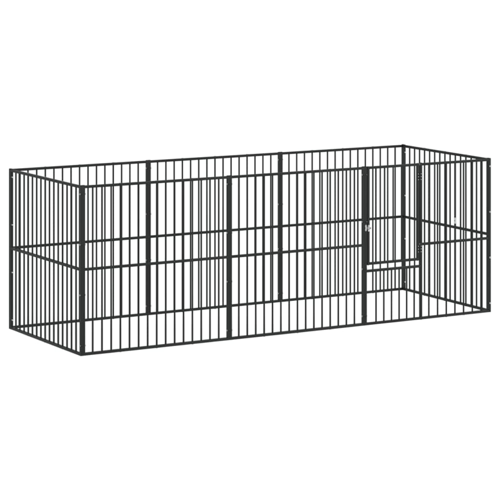 Hondenkennel 8 Panelen Gepoedercoat Staal Zwart