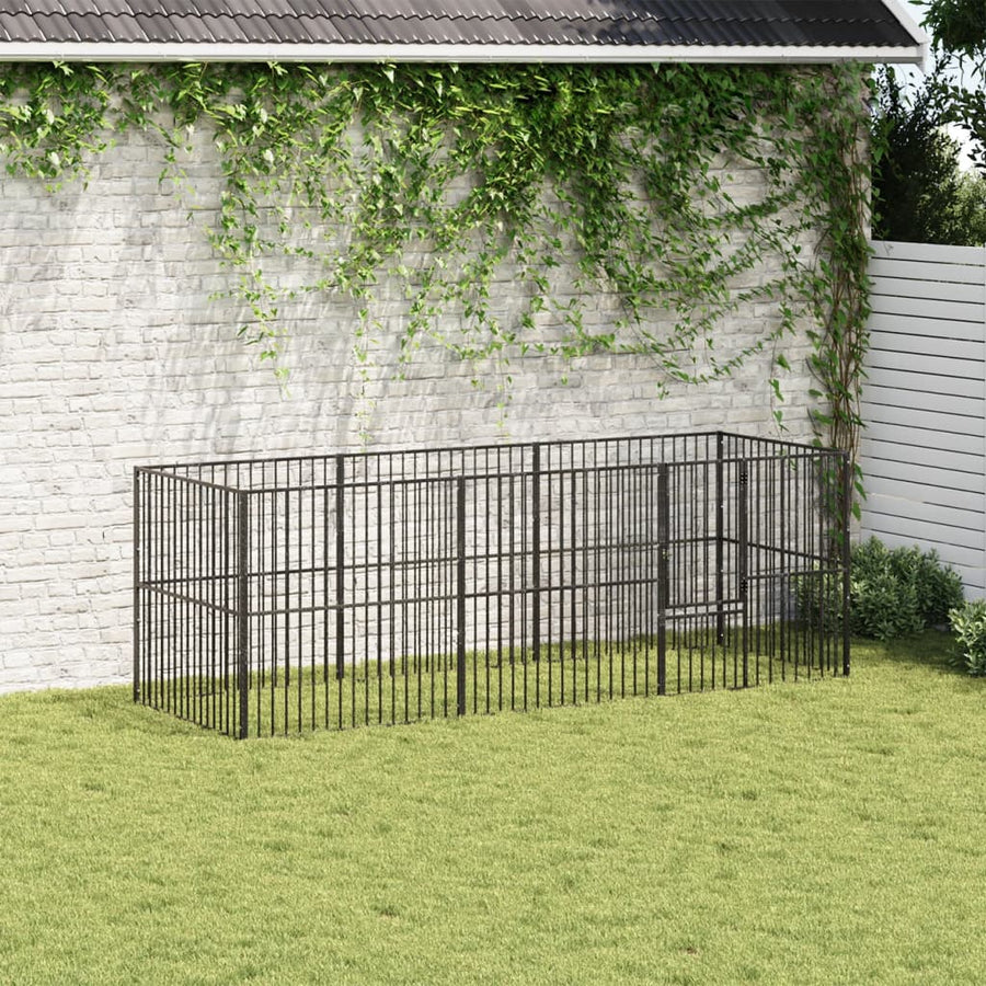 Hondenkennel 8 Panelen Gepoedercoat Staal Zwart