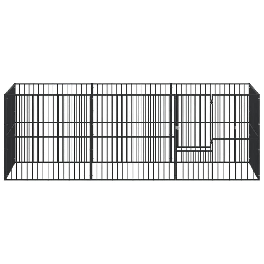Hondenkennel 8 Panelen Gepoedercoat Staal Zwart