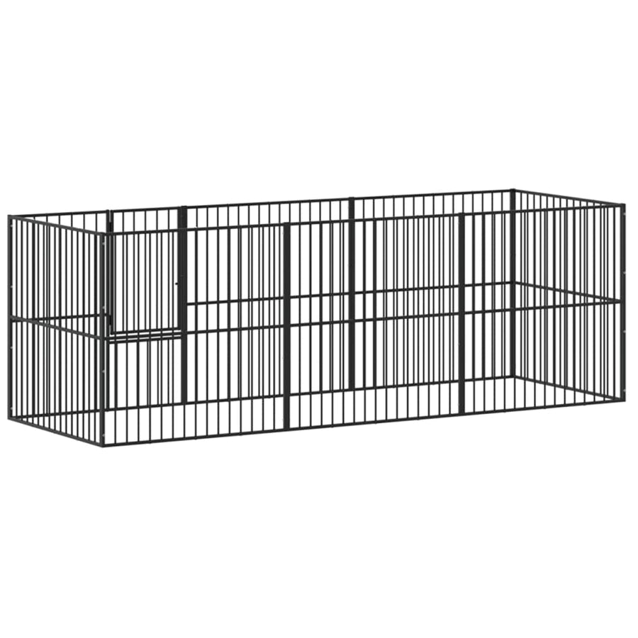 Hondenkennel 8 Panelen Gepoedercoat Staal Zwart