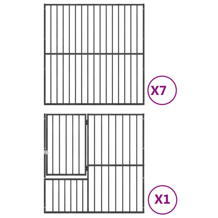Hondenkennel 8 Panelen Gepoedercoat Staal Zwart