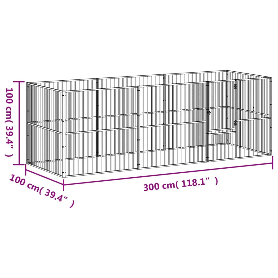 Hondenkennel 8 Panelen Gepoedercoat Staal Zwart