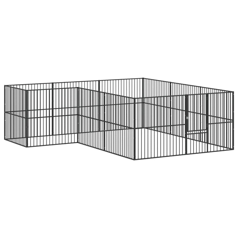 Hondenkennel 12 Panelen Gepoedercoat Staal Zwart