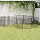 Dog kennel 12 panels powder-coated steel black