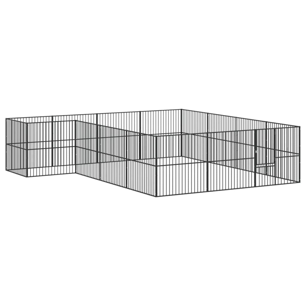 Hondenkennel 16 Panelen Gepoedercoat Staal Zwart