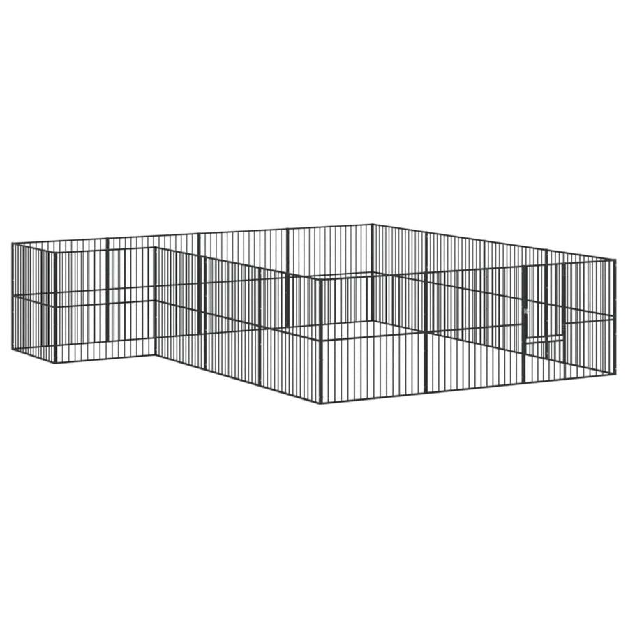 Hondenkennel 16 Panelen Gepoedercoat Staal Zwart