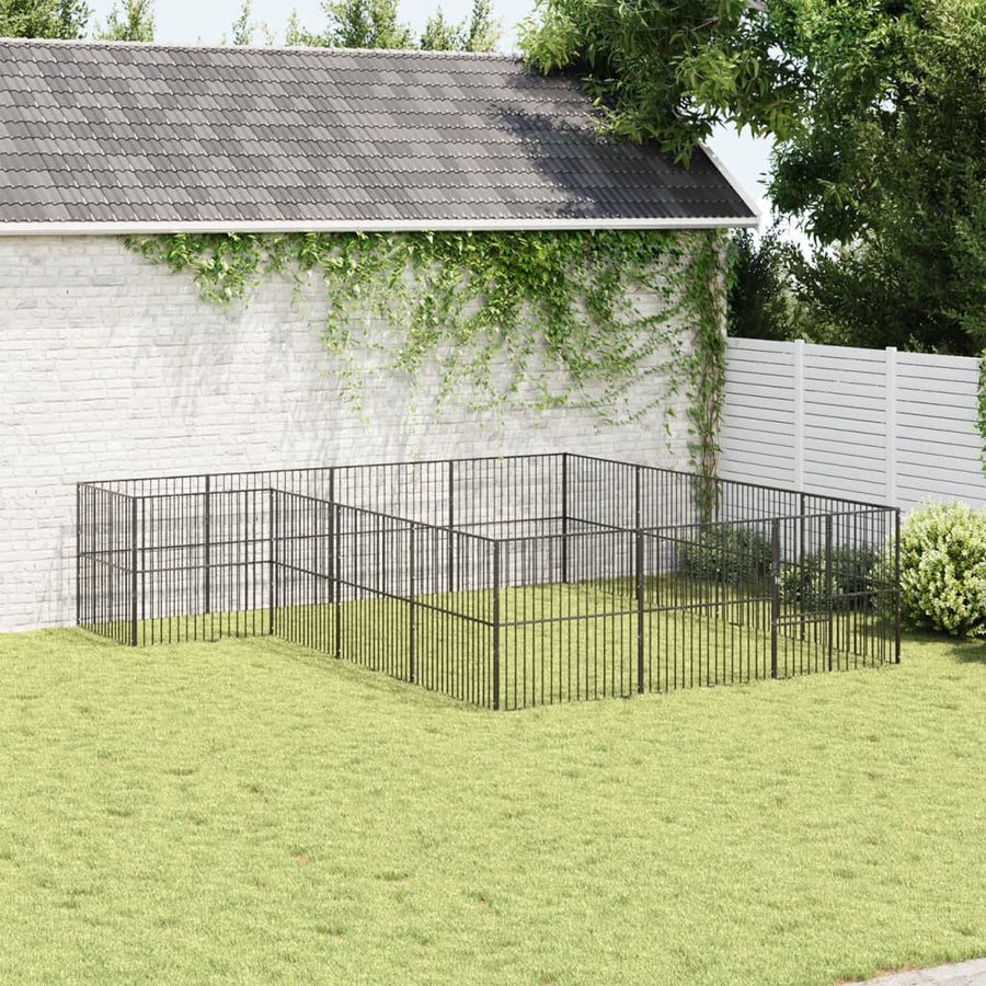 Hondenkennel 16 Panelen Gepoedercoat Staal Zwart