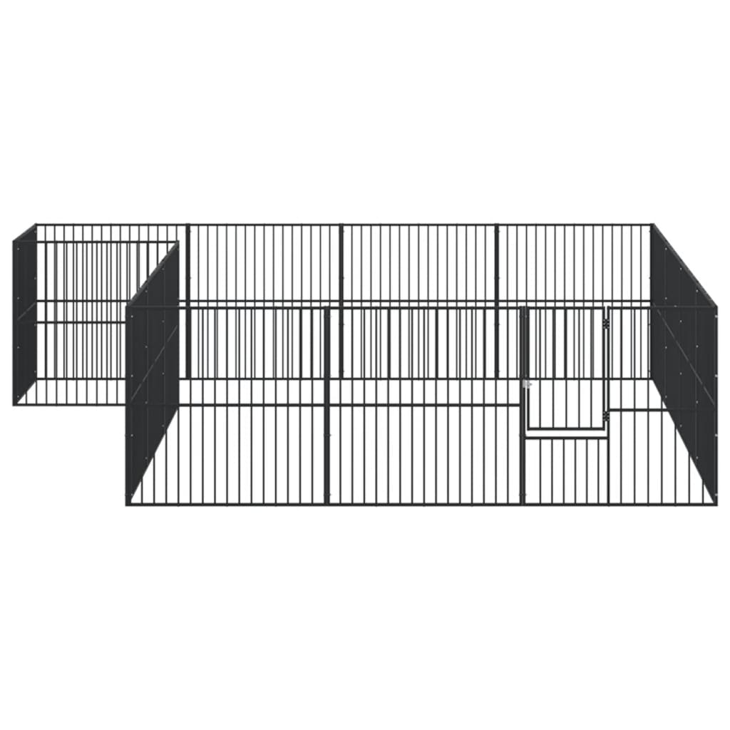 Hondenkennel 16 Panelen Gepoedercoat Staal Zwart