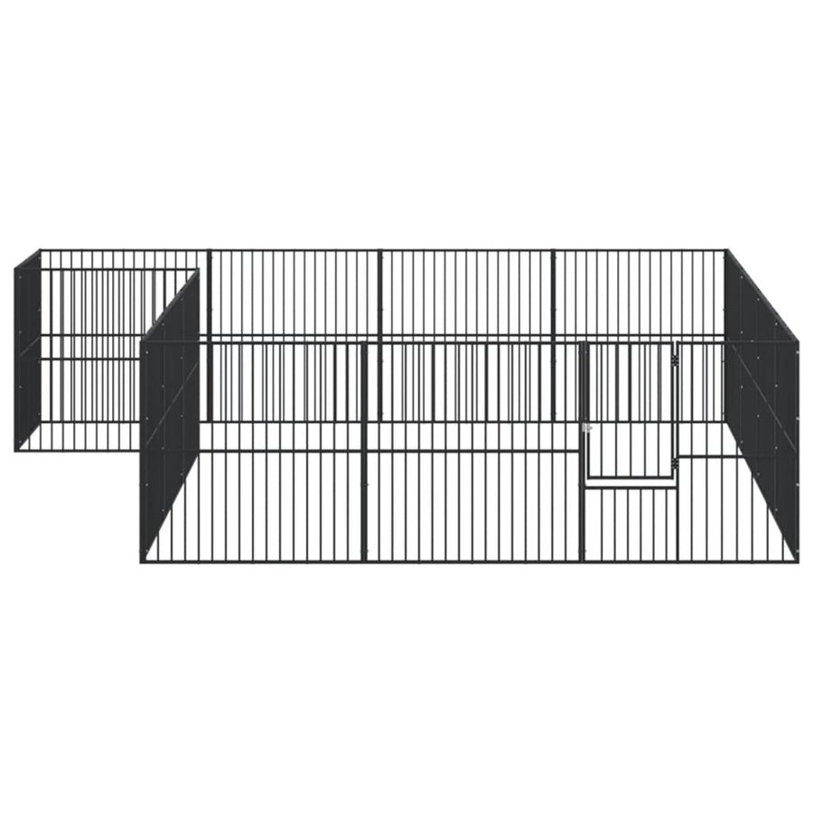Hondenkennel 16 Panelen Gepoedercoat Staal Zwart
