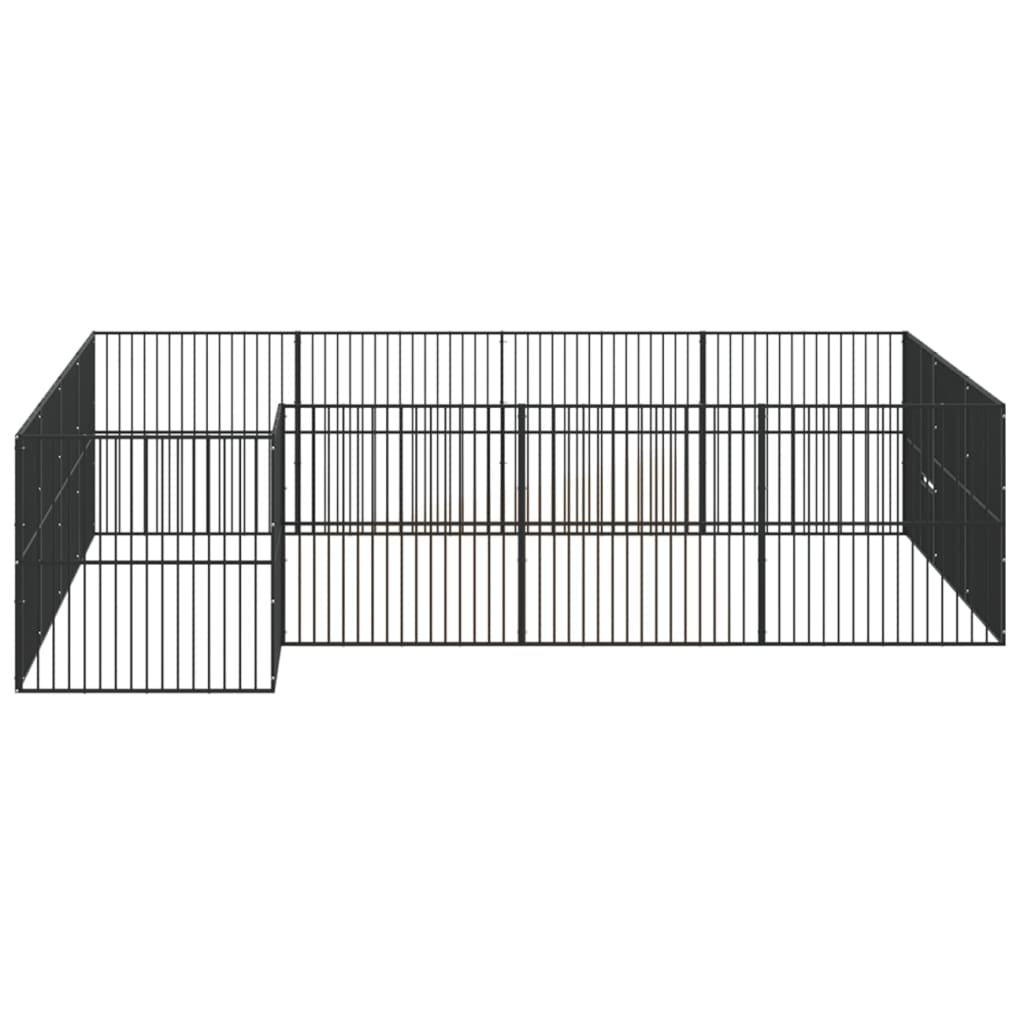 Hondenkennel 16 Panelen Gepoedercoat Staal Zwart