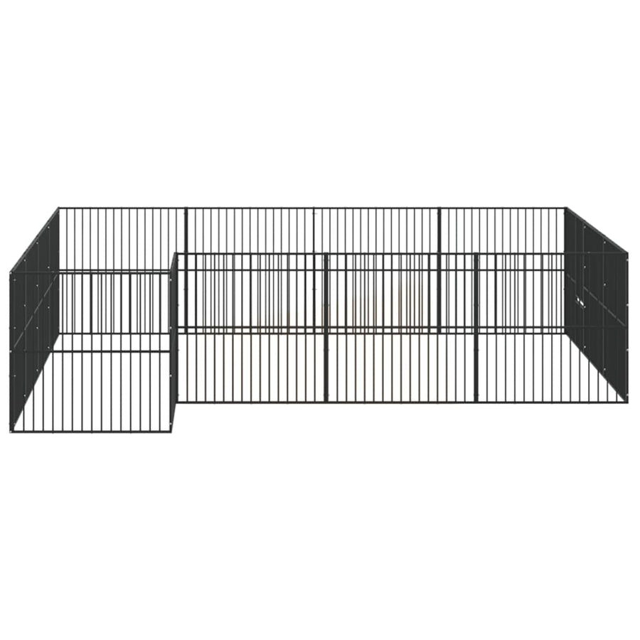 Hondenkennel 16 Panelen Gepoedercoat Staal Zwart
