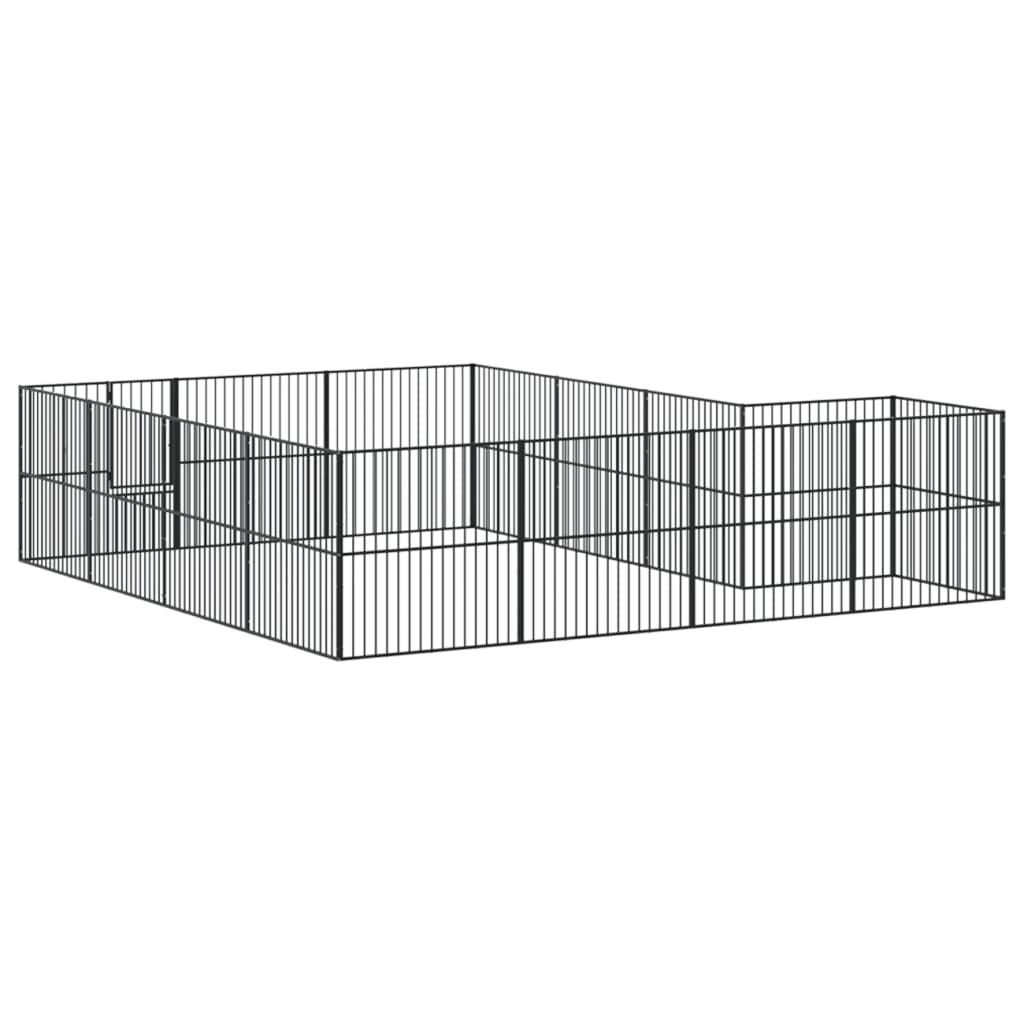 Hondenkennel 16 Panelen Gepoedercoat Staal Zwart