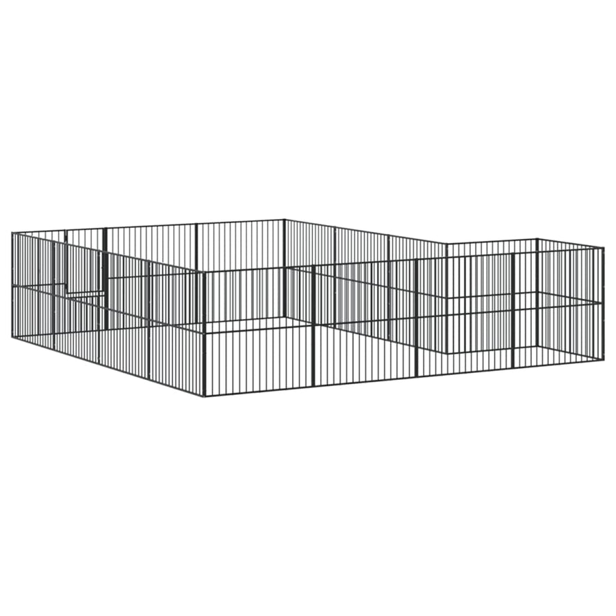 Hondenkennel 16 Panelen Gepoedercoat Staal Zwart