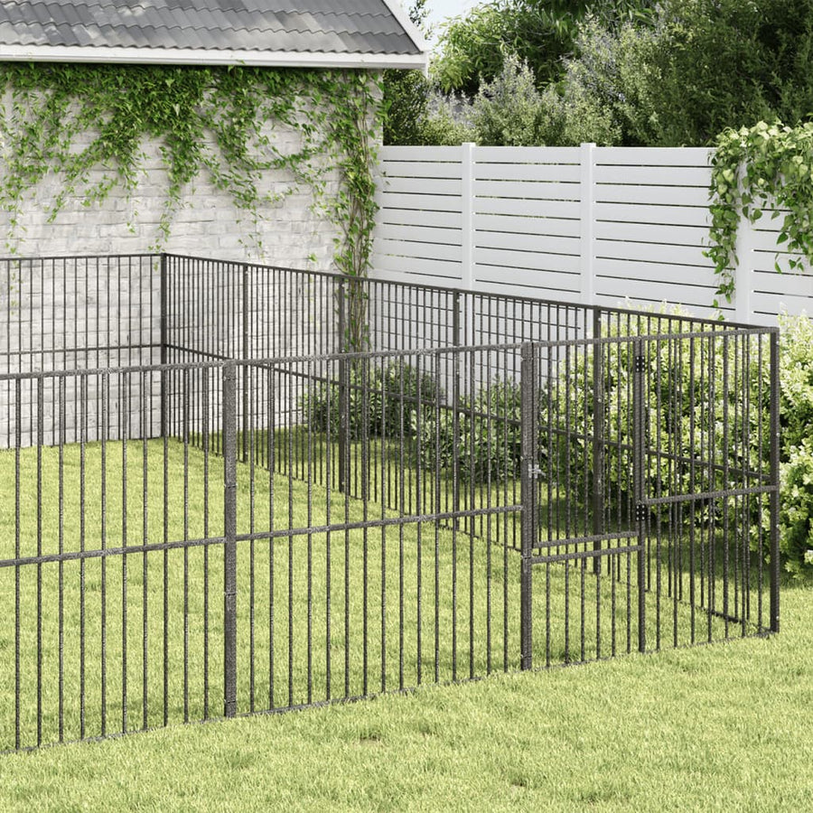 Hondenkennel 20 Panelen Gepoedercoat Staal Zwart