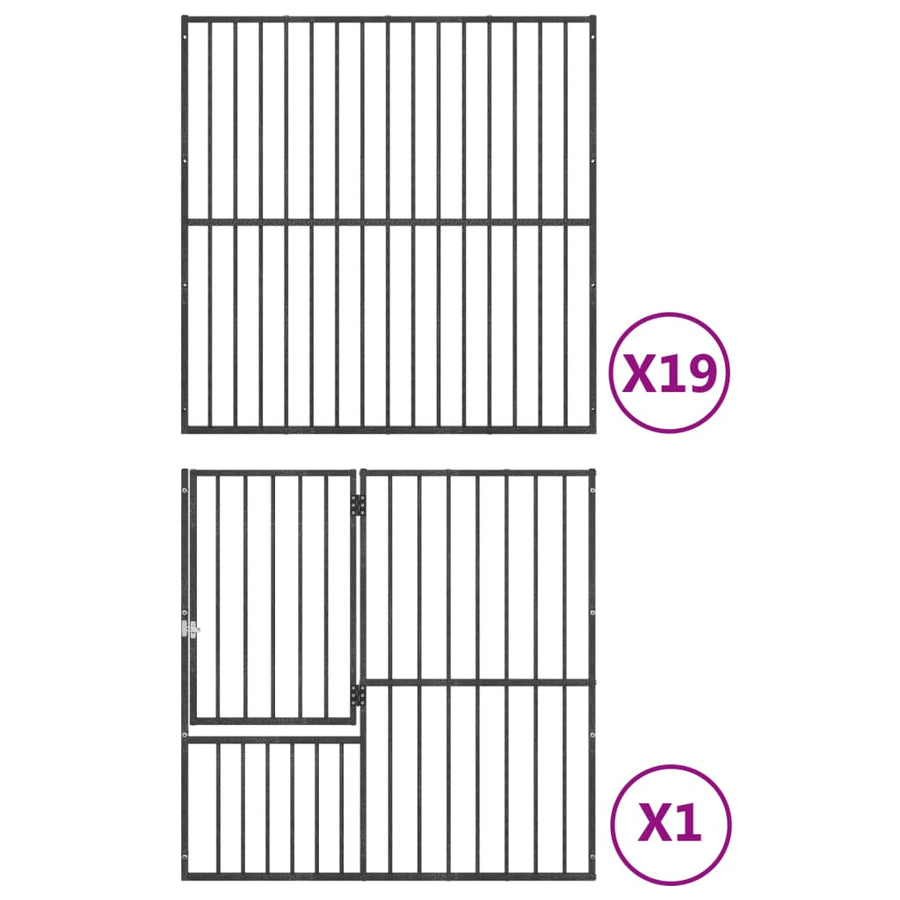 Hondenkennel 20 Panelen Gepoedercoat Staal Zwart
