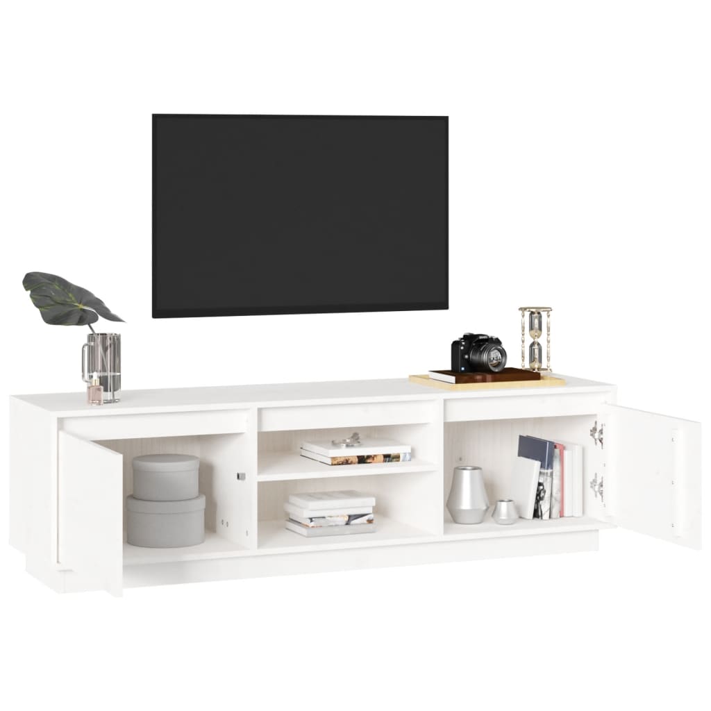 Tv-meubel 140x35x40 cm massief grenenhout wit Wit
