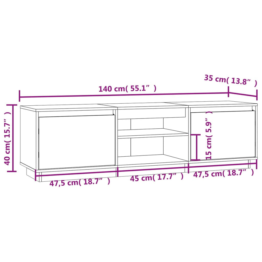 Tv-meubel 140x35x40 cm massief grenenhout wit Wit