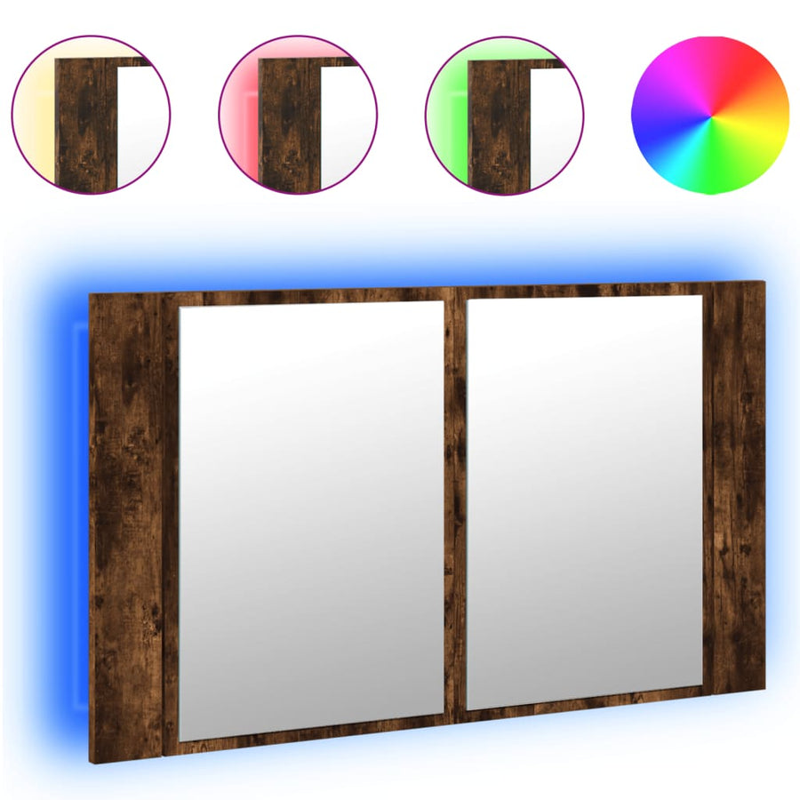 Badkamerkast Met Spiegel Led 80X2X45 Acryl Kleur Gerookt eiken