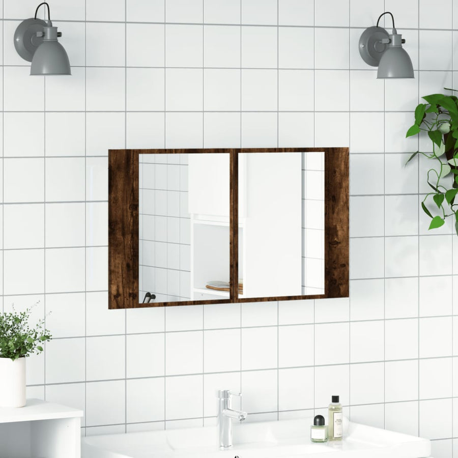 Badkamerkast Met Spiegel Led 80X2X45 Acryl Kleur Gerookt eiken