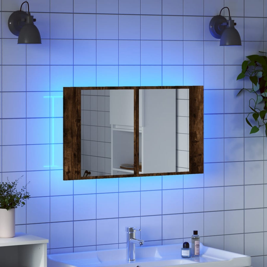 Badkamerkast Met Spiegel Led 80X2X45 Acryl Kleur Gerookt eiken