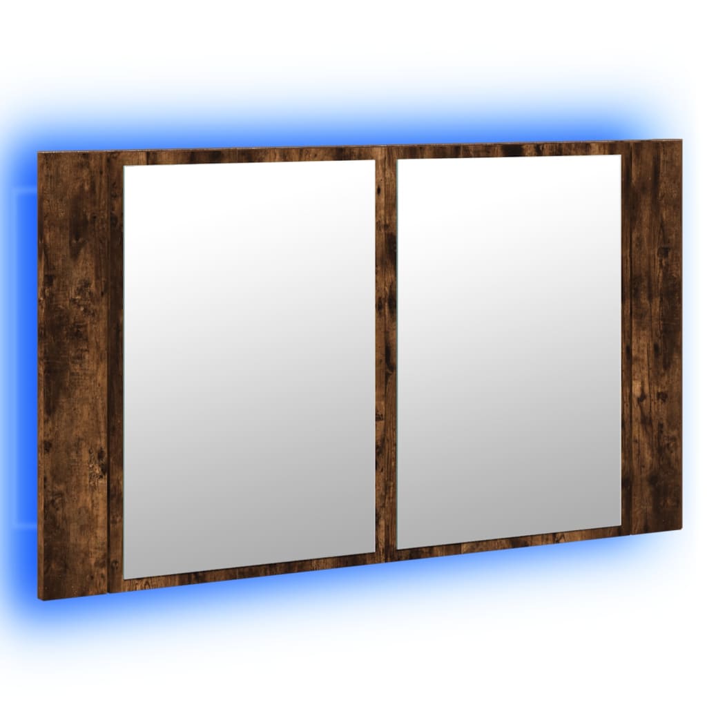 Badkamerkast Met Spiegel Led 80X2X45 Acryl Kleur Gerookt eiken