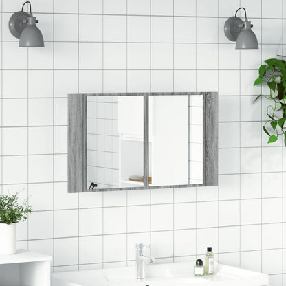 Badkamerkast Met Spiegel En Led 80X2X45 Cm Acryl Grijs sonoma